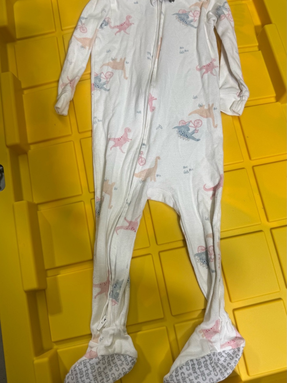 Carter's White Footed Pajamas with Pink, Blue & Tan Dino Print